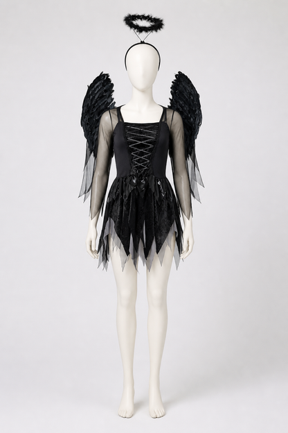 Black Angel Costume with Wings and Halo Costumes detail 2