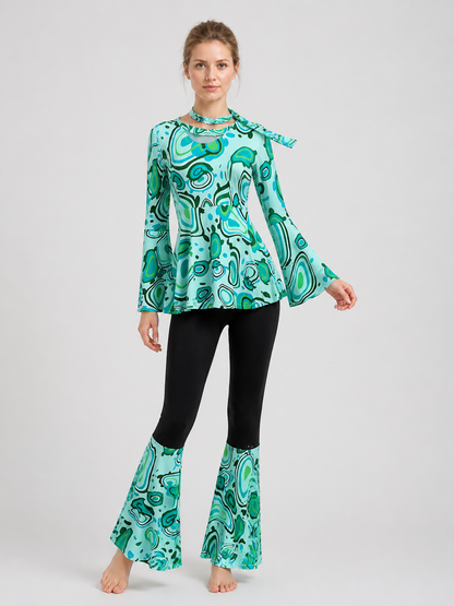 70s Stage Costume with Print: Long-Sleeve Top and Flared Pants Costumes detail 2