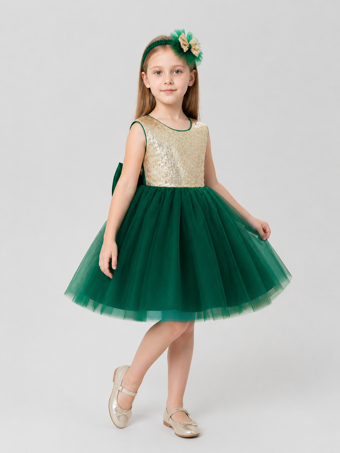 Girls' Princess Dress with Sequins, Bow, and Headband