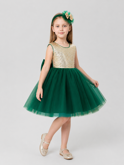 Girls' Princess Dress with Sequins, Bow, and Headband