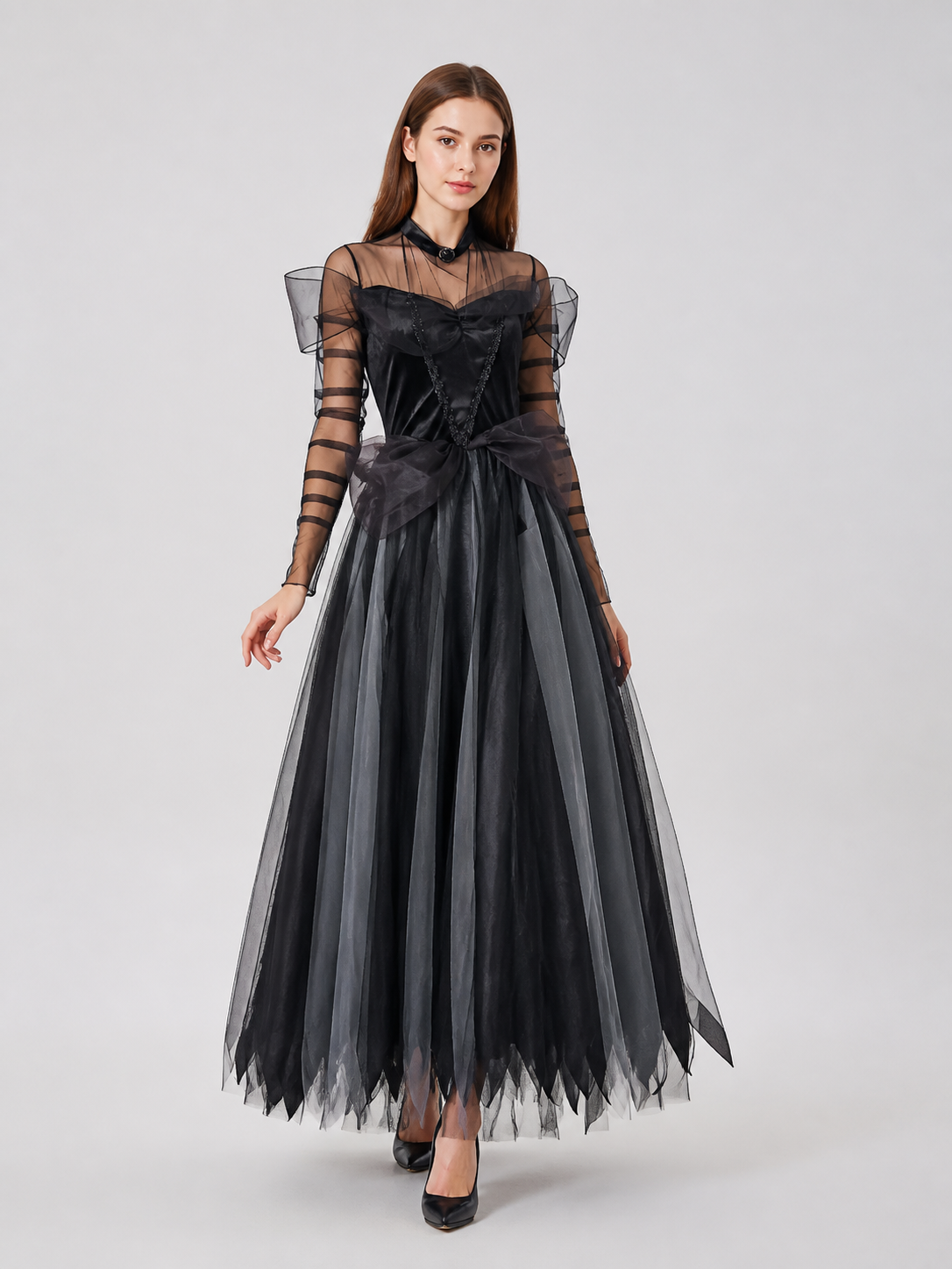 Gothic Costume: Black Long Dress with a Full Skirt Costume Dresses detail