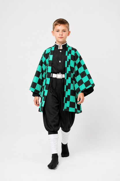 Tanjiro Cosplay Costume with Checkered Haori Costumes detail 2