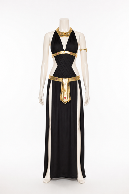 Cleopatra Costume with Gold Jewelry, Black Dress Costume Dresses detail