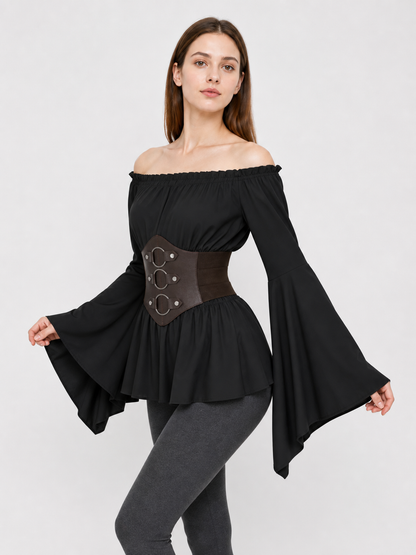 Gothic Costume Dress with a Belt and Flared Sleeves
