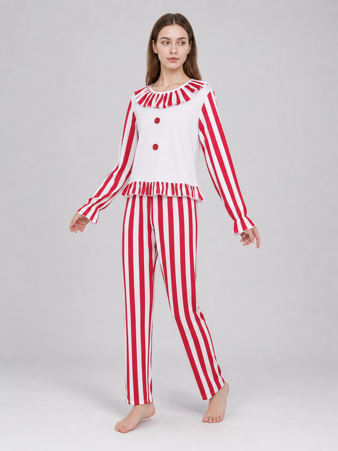 Striped Ruffled Clown-Style Sleep Set