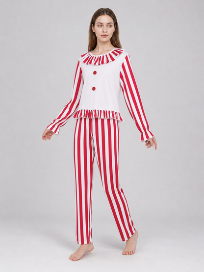 Striped Ruffled Clown-Style Sleep Set
