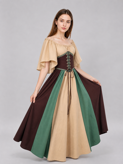 Medieval Dress with Corset Lacing and Ruffles