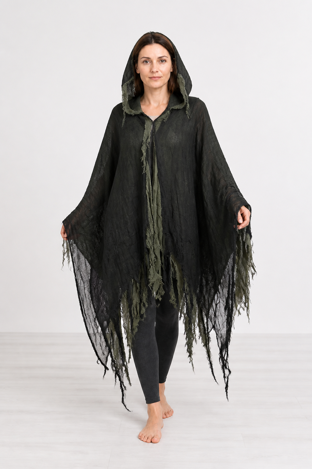 Cloak Cape with a Pointed Hood and Tattered Fringe Costume Capes detail 2