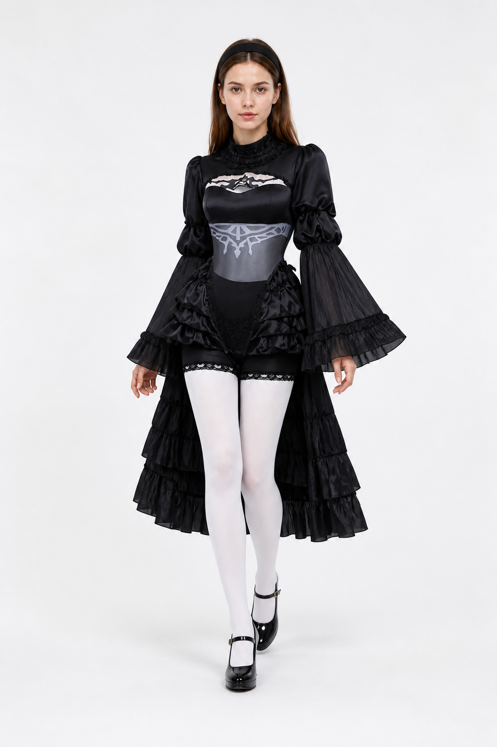 Black Cosplay Dress with Collar and Ruffles Costume Dresses detail