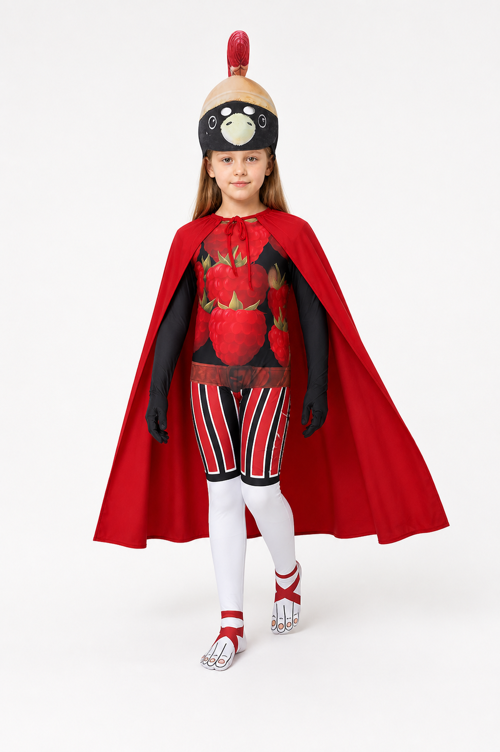 Jumpsuit Costume with Red Cape and Mask for Halloween on-model alternate view