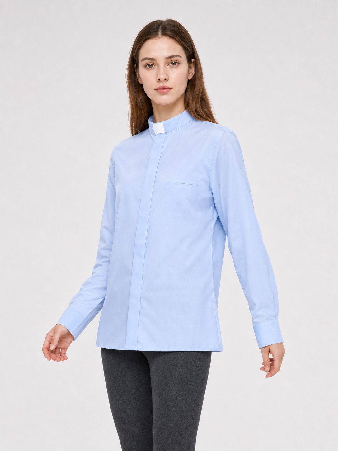 Light Blue Cosplay Shirt with Stand Collar