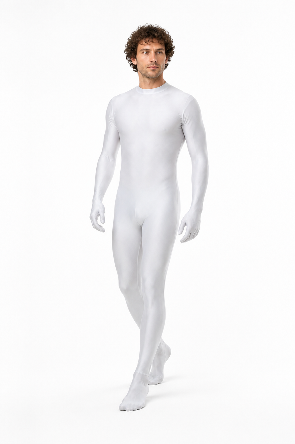 White Form-Fitting Zentai Jumpsuit with High Collar product detail 2