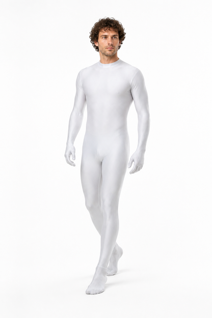 White Form-Fitting Zentai Jumpsuit with High Collar product detail 2