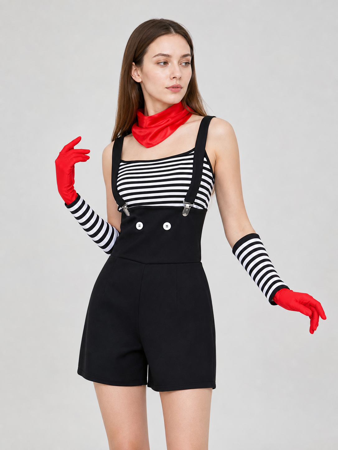 Mime Costume for Cosplay, Striped Set with Hat
