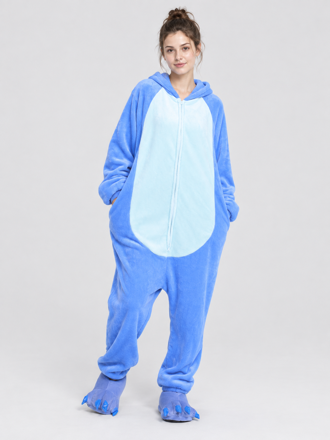 Blue Insulated Kigurumi Pajama with Hood and Zipper