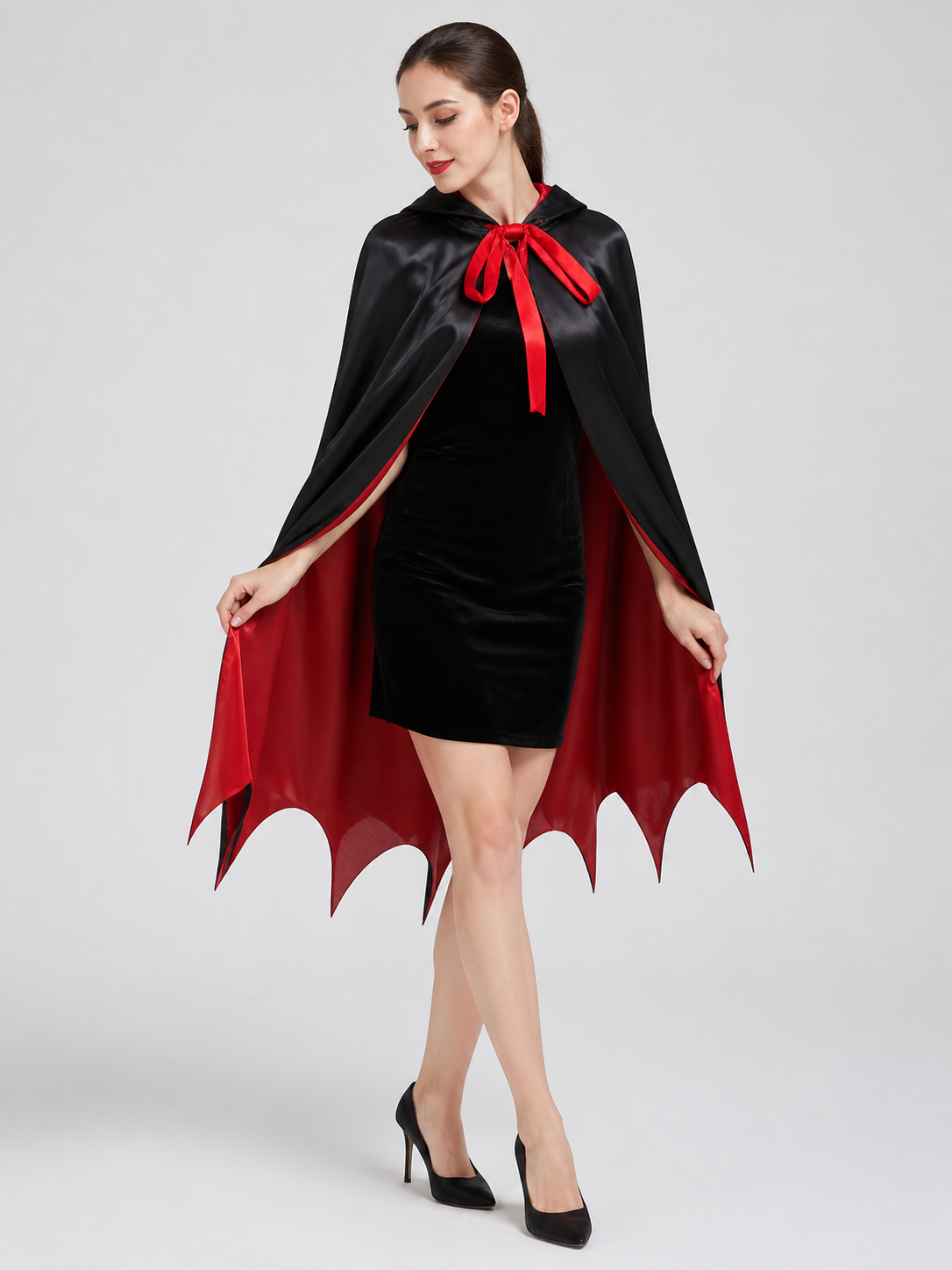 Hooded Vampire Cloak Cape, Red and Black