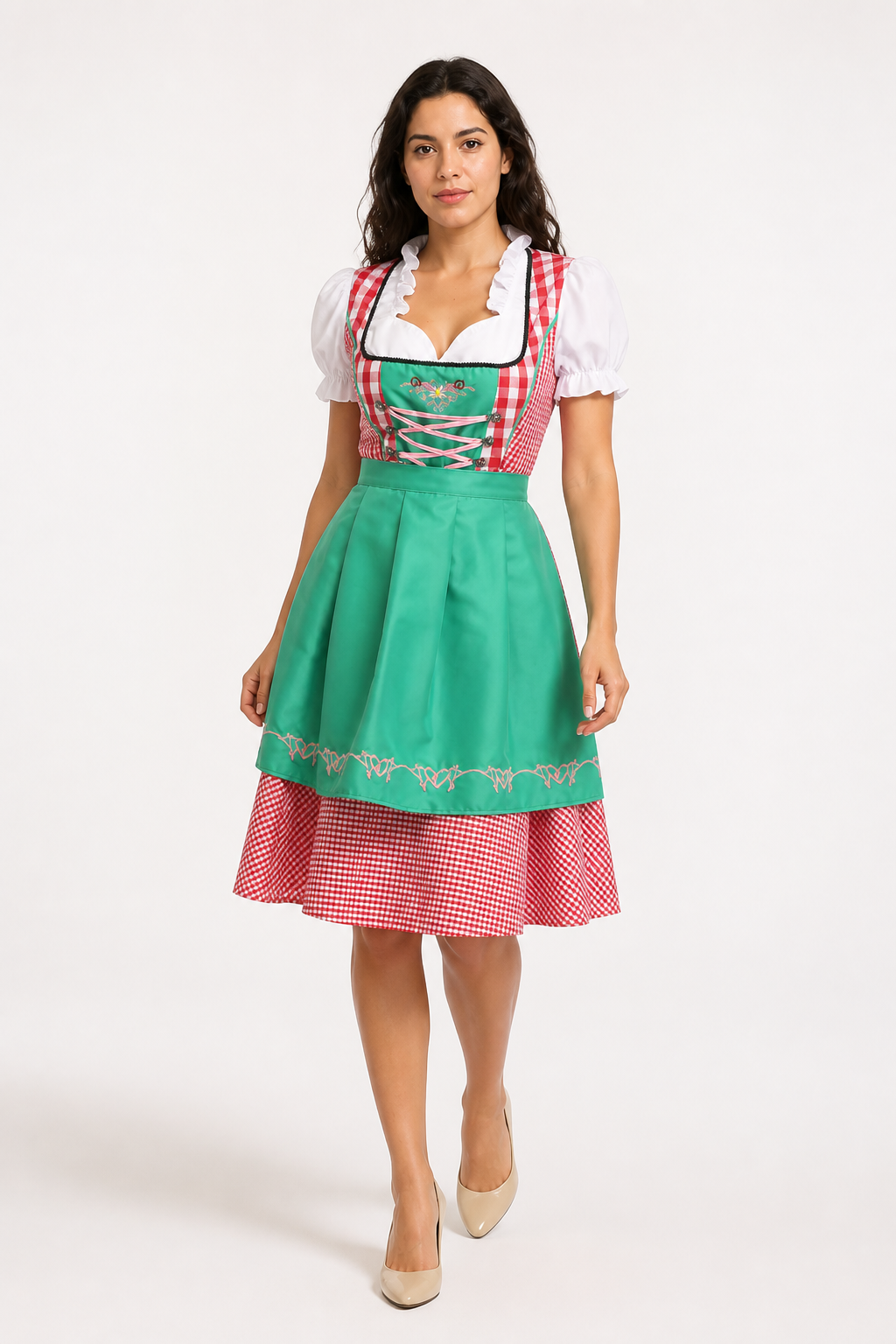 Checked Dirndl Dress with Apron for Oktoberfest Costume Dresses detail 2