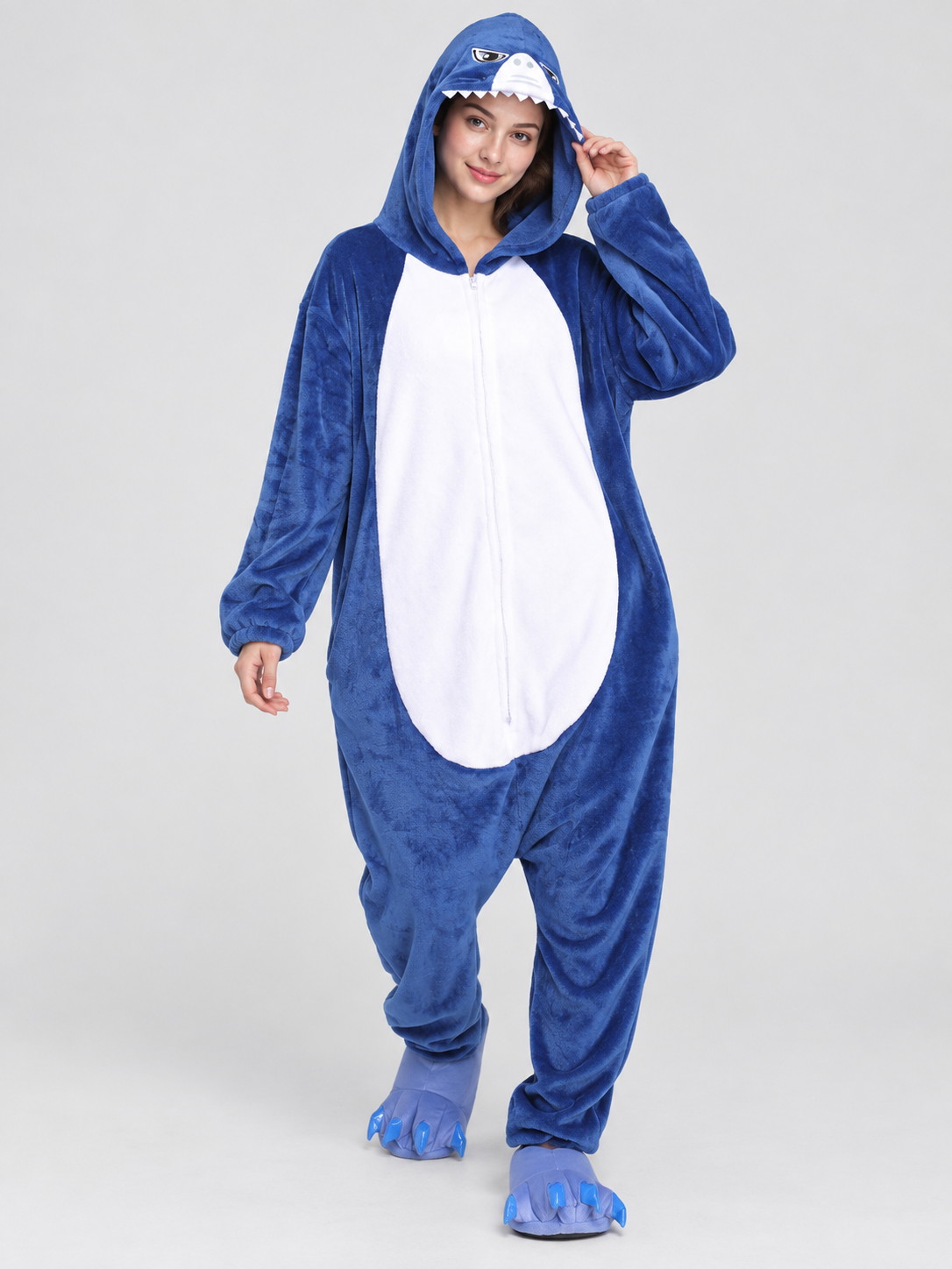 Shark-Themed Kigurumi with Hood and White Insert