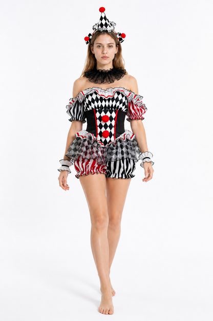 Ruffled Clown Jumpsuit for Cosplay with Flounces