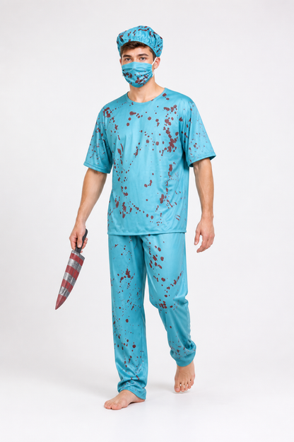 Surgeon Costume with Bloodstains and Knife for Halloween Costumes detail