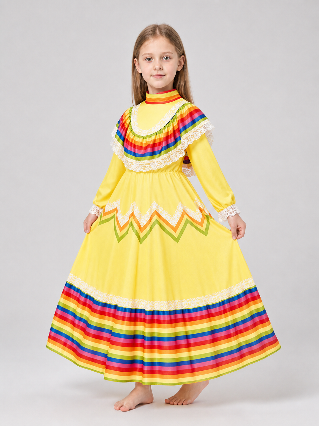 Long Carnival Dress with Lace and Ruffles