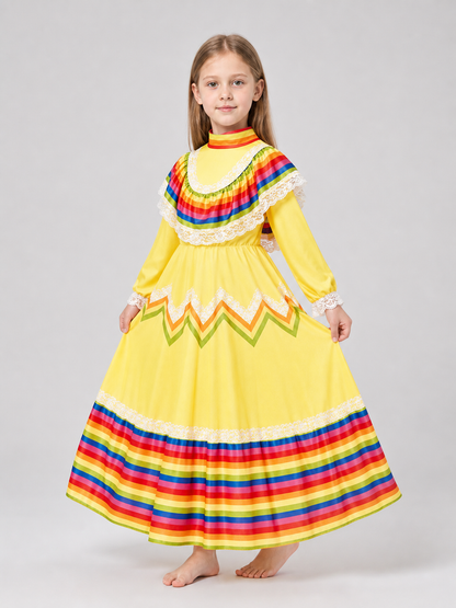 Long Carnival Dress with Lace and Ruffles