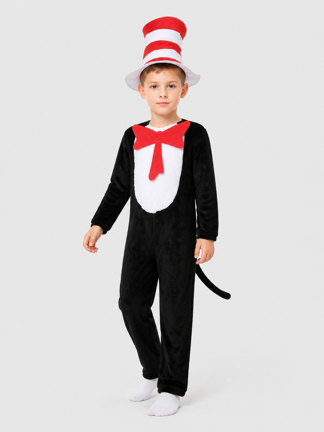 The Cat in the Hat Cosplay Costume, Jumpsuit with Tail Costume Headwear detail 2