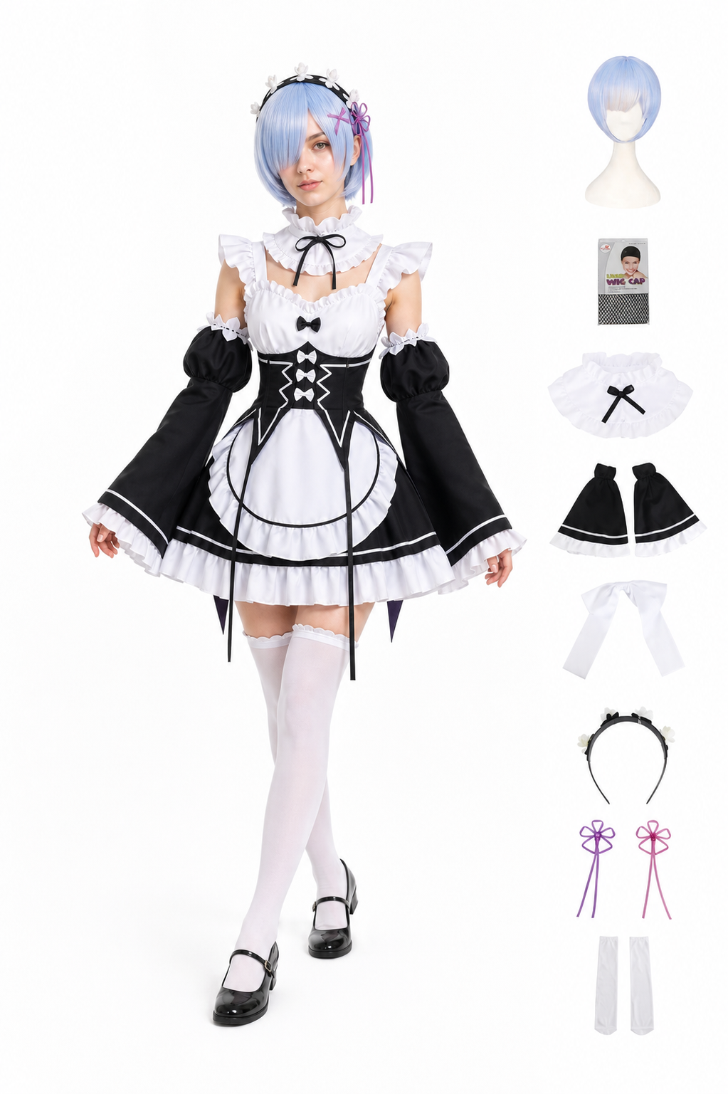 Lolita Maid Rem Cosplay Costume for Halloween Costumes detail 2