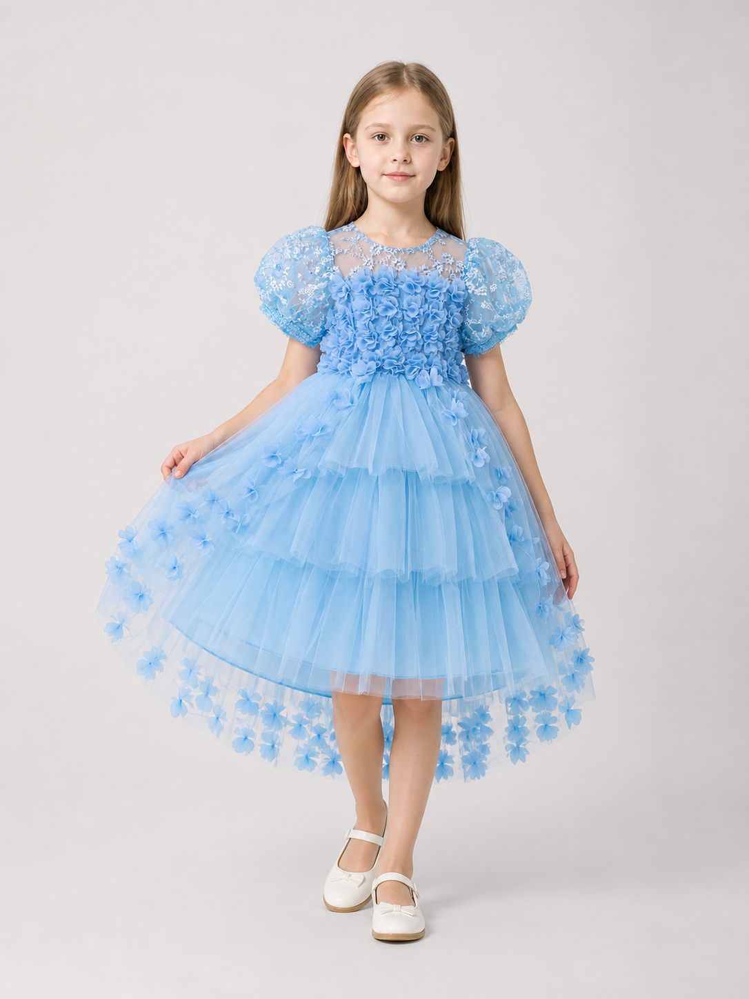 Girls' Dressy Party Dress with a Full Skirt and Flowers Costume Dresses detail 2