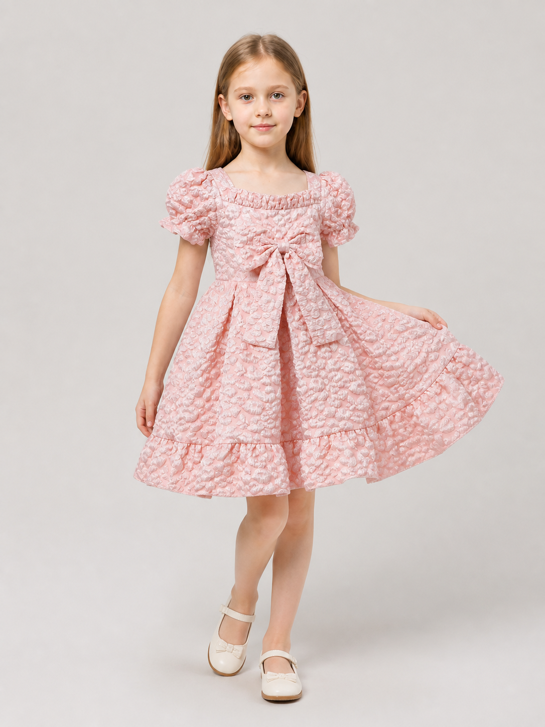 Princess Dress with Bow and Puff Sleeves
