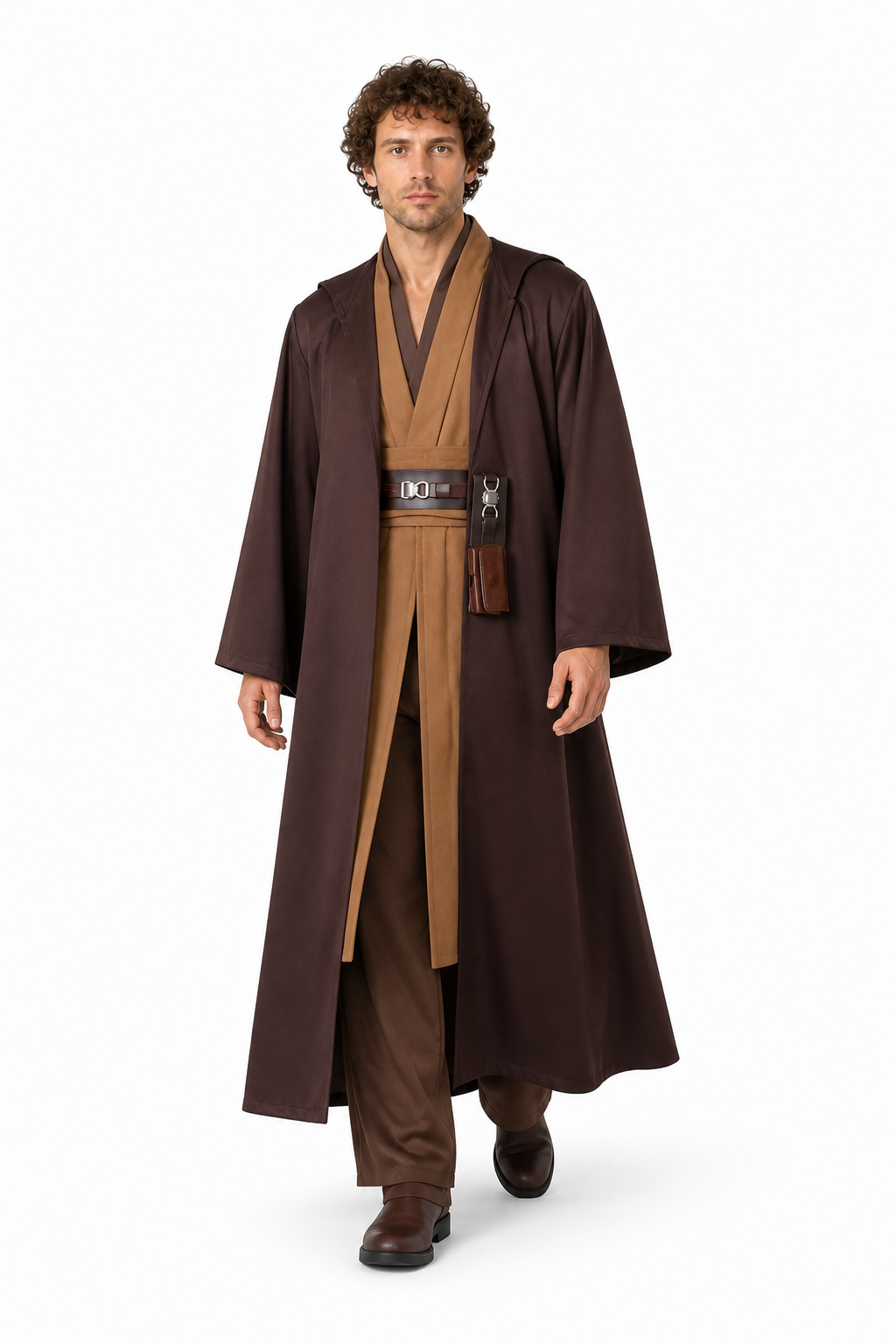 Costume with a Long Brown Robe and Belt Pouch