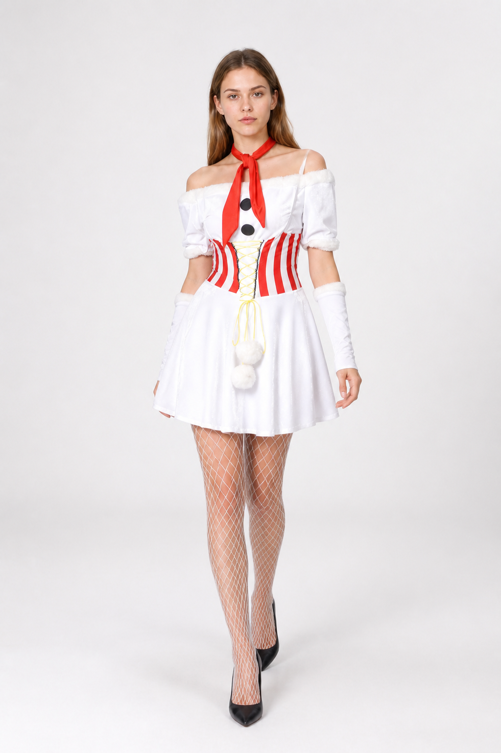 White Snowman Carnival Dress with Pom-Poms Costume Dresses detail 2