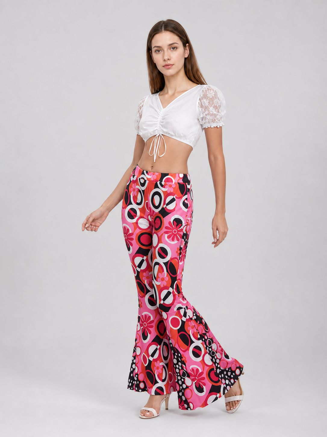 Flared Pants with a Bold Retro-Style Print