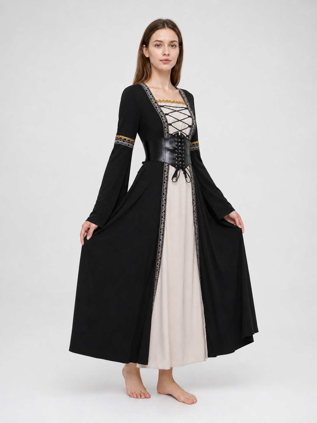 Gothic Long-Sleeve Lace-Up Dress