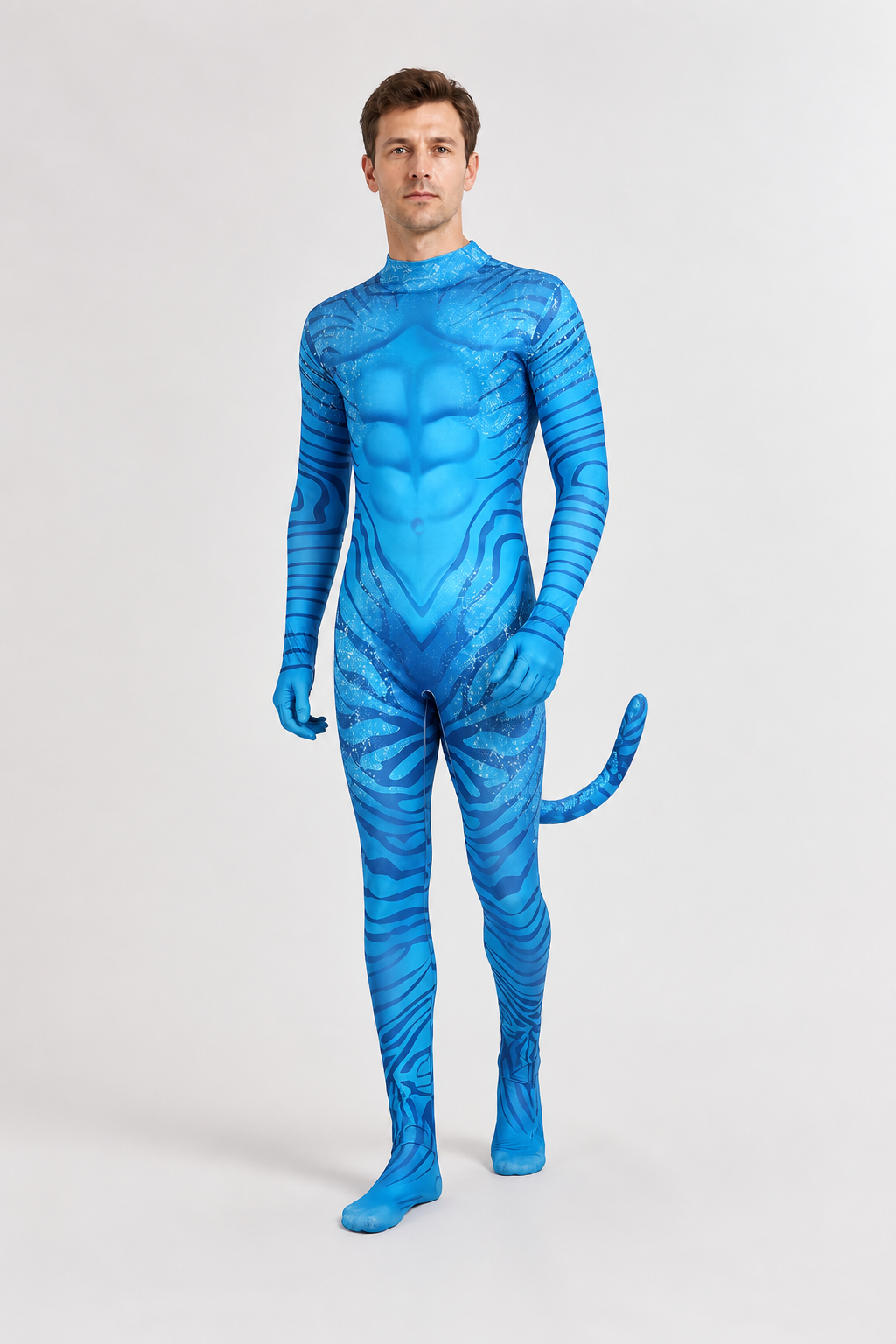Blue Avatar Costume with Tail and Muscles for Children and Adults