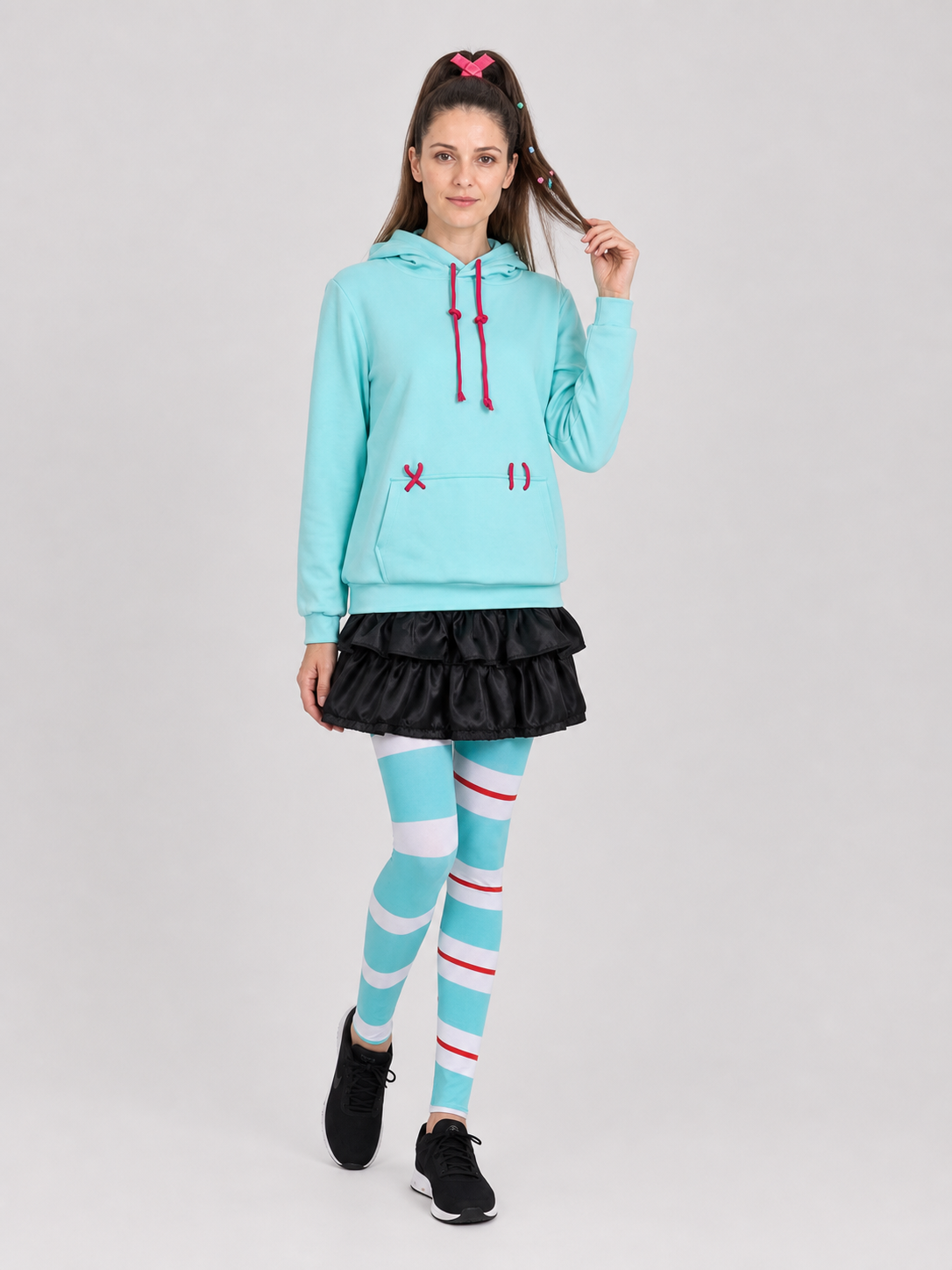 Vanellope Cosplay Costume: Hoodie, Skirt-Shorts, Knee-High Socks Wearable Blankets detail 2