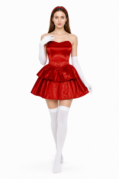 Red Strapless Dress with Layered Skirt Costume Dresses detail
