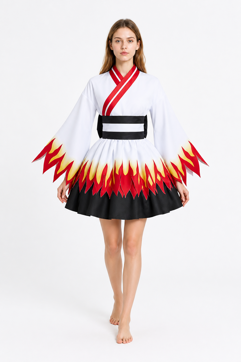 Kimono-Style Dress with Flame Print for Cosplay Costume Dresses detail 2