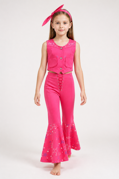 Kids' Costume with Vest and Star-Patterned Flare-Leg Pants