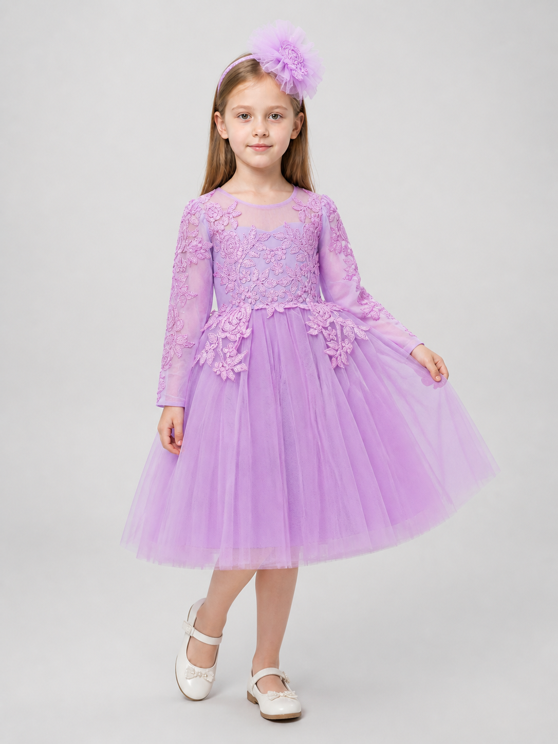 Children’s Princess Dress with Embroidery and Floral Headband product detail 2