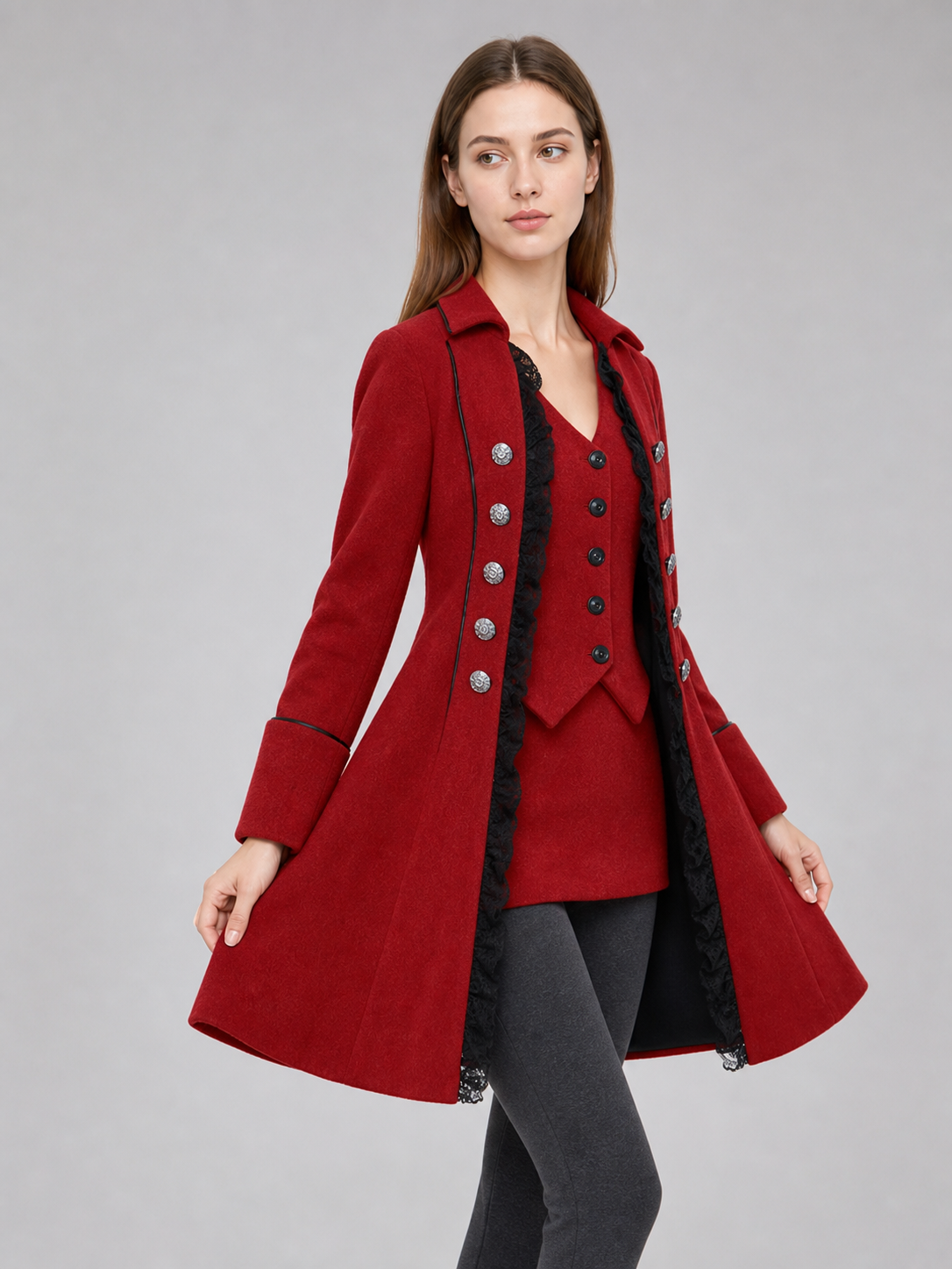 Red decorative tailcoat with long sleeves
