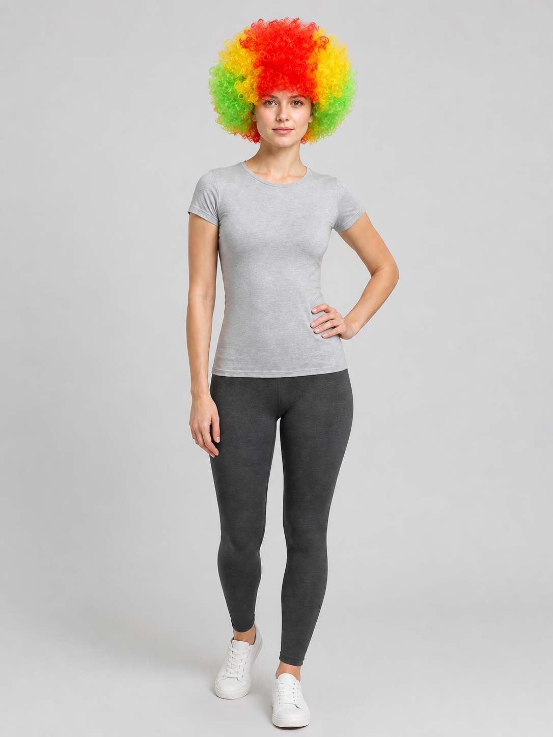Clown Wig, Full and Curly, Red-Yellow-Green Costume Wigs detail 2