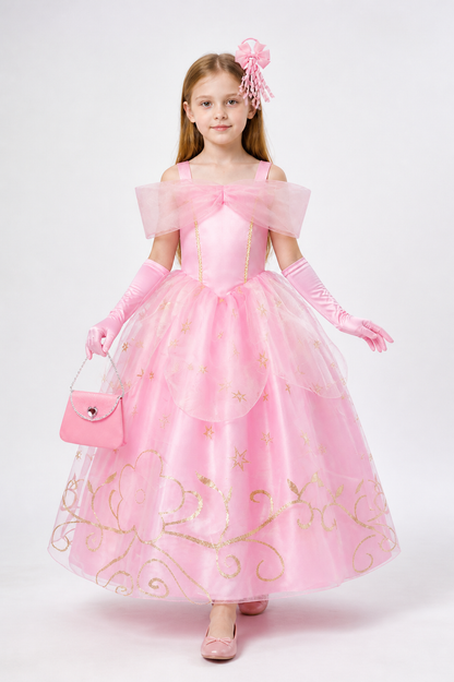 Pink Puffy Girls' Dress with Handbag and Gloves Costume Dresses detail 2