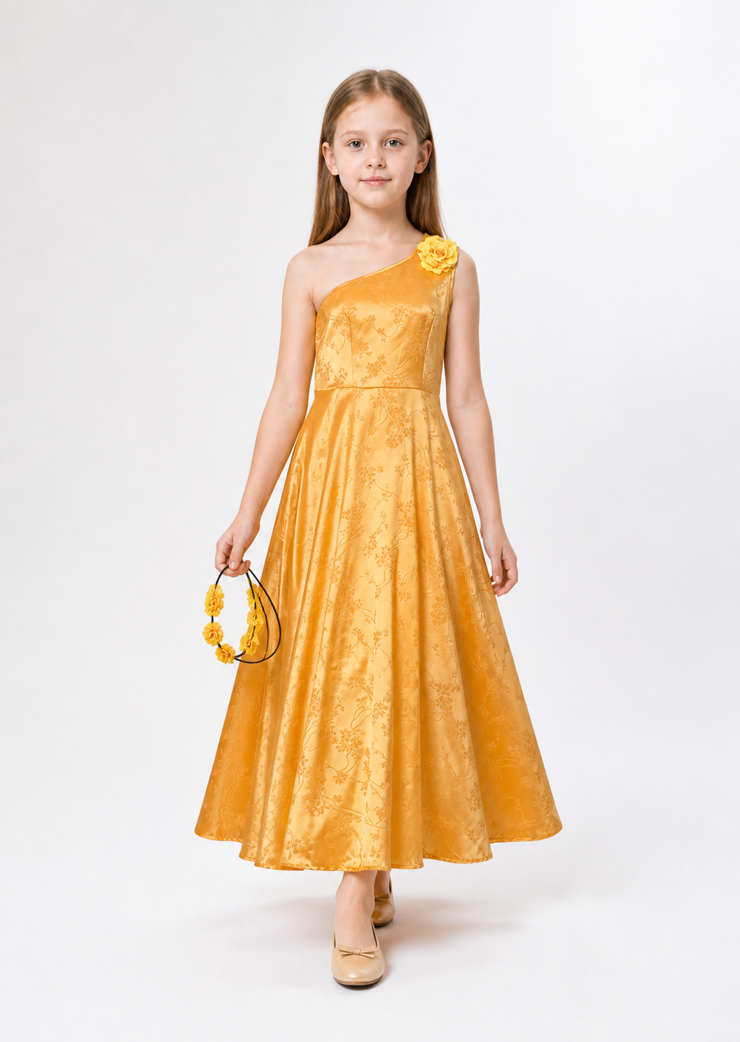 Children’s Gold Performance Dress with Floral Details product detail 2
