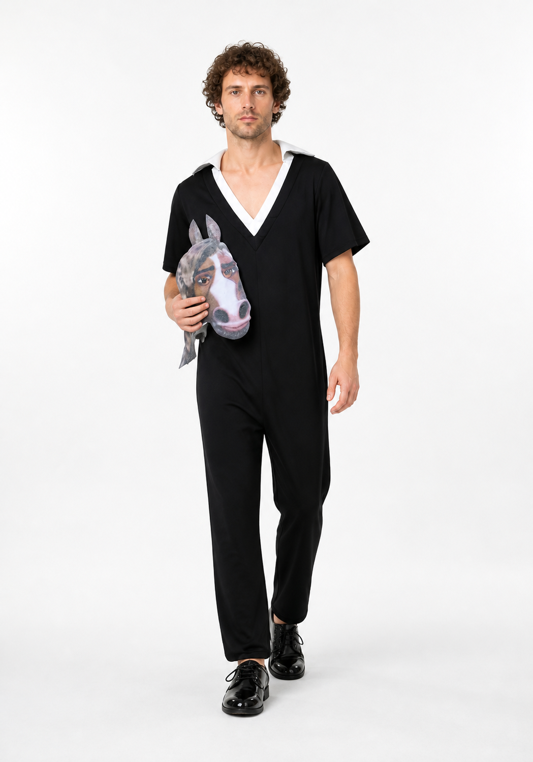 Black-and-White Horse Jumpsuit Costume with Mask Costume Masks detail