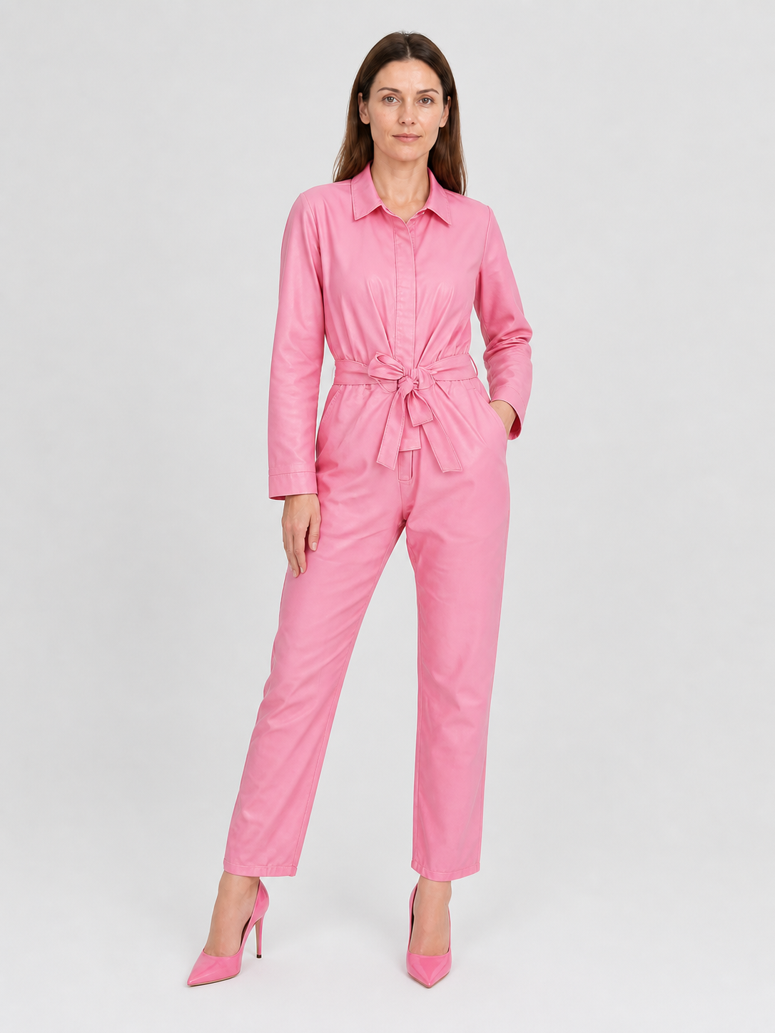 Pink Barbie-Style Jumpsuit with Notched Collar product detail 2