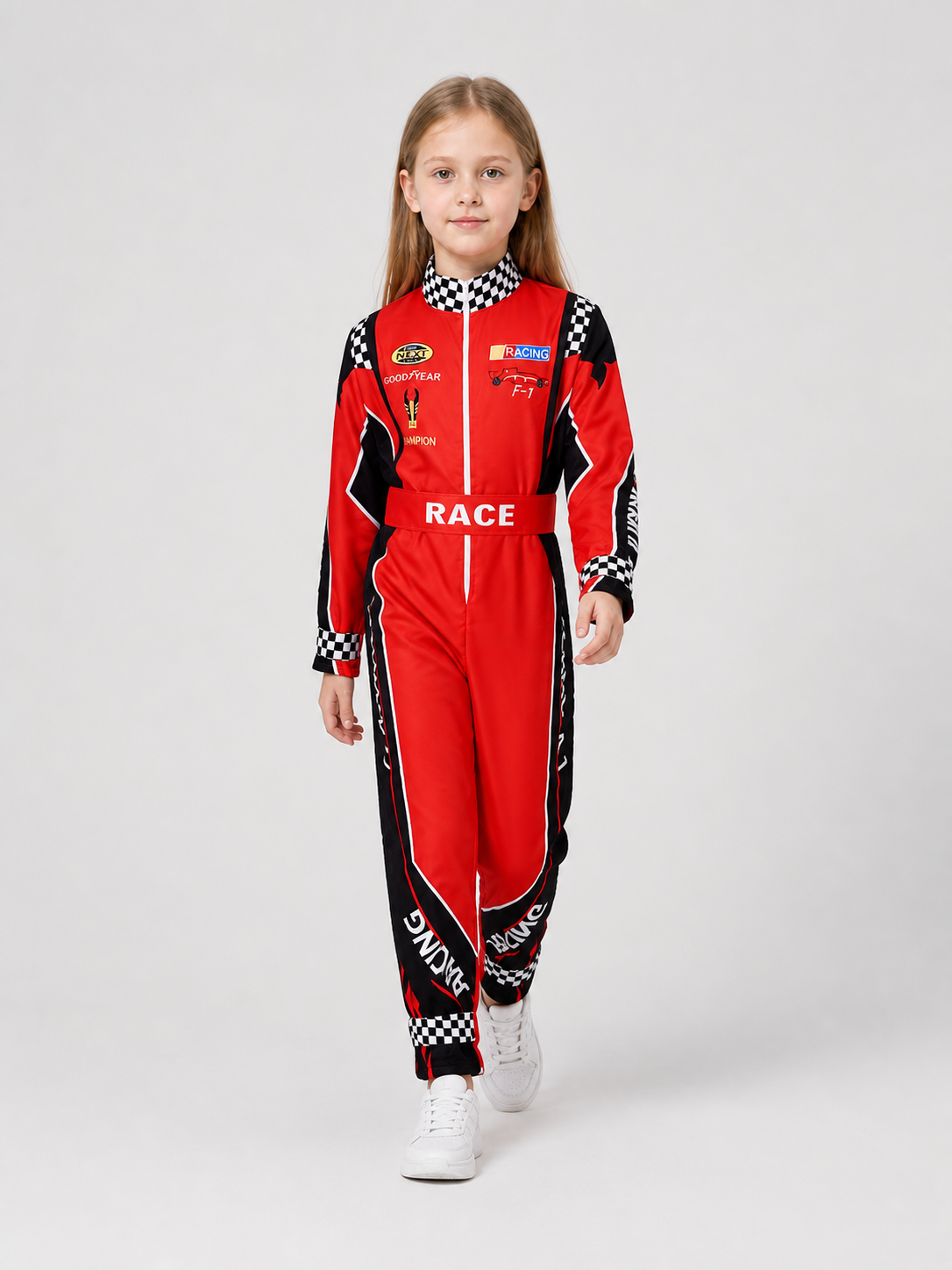 Red and Black Racing Jumpsuit for Cosplay with Belt Costumes detail 2