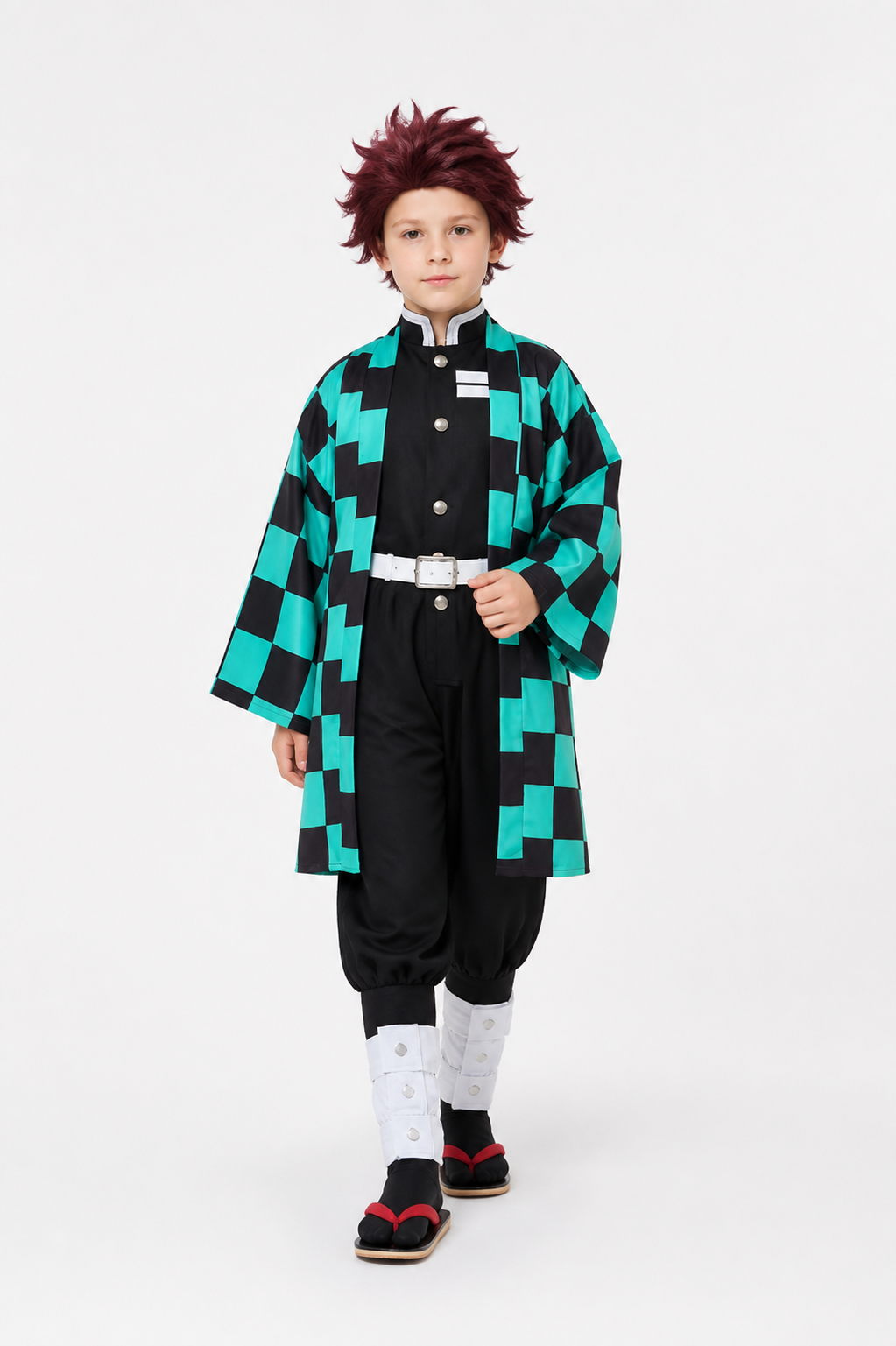 Tanjiro Cosplay Costume, Anime Plaid Cloak for Halloween Costume Capes detail 2