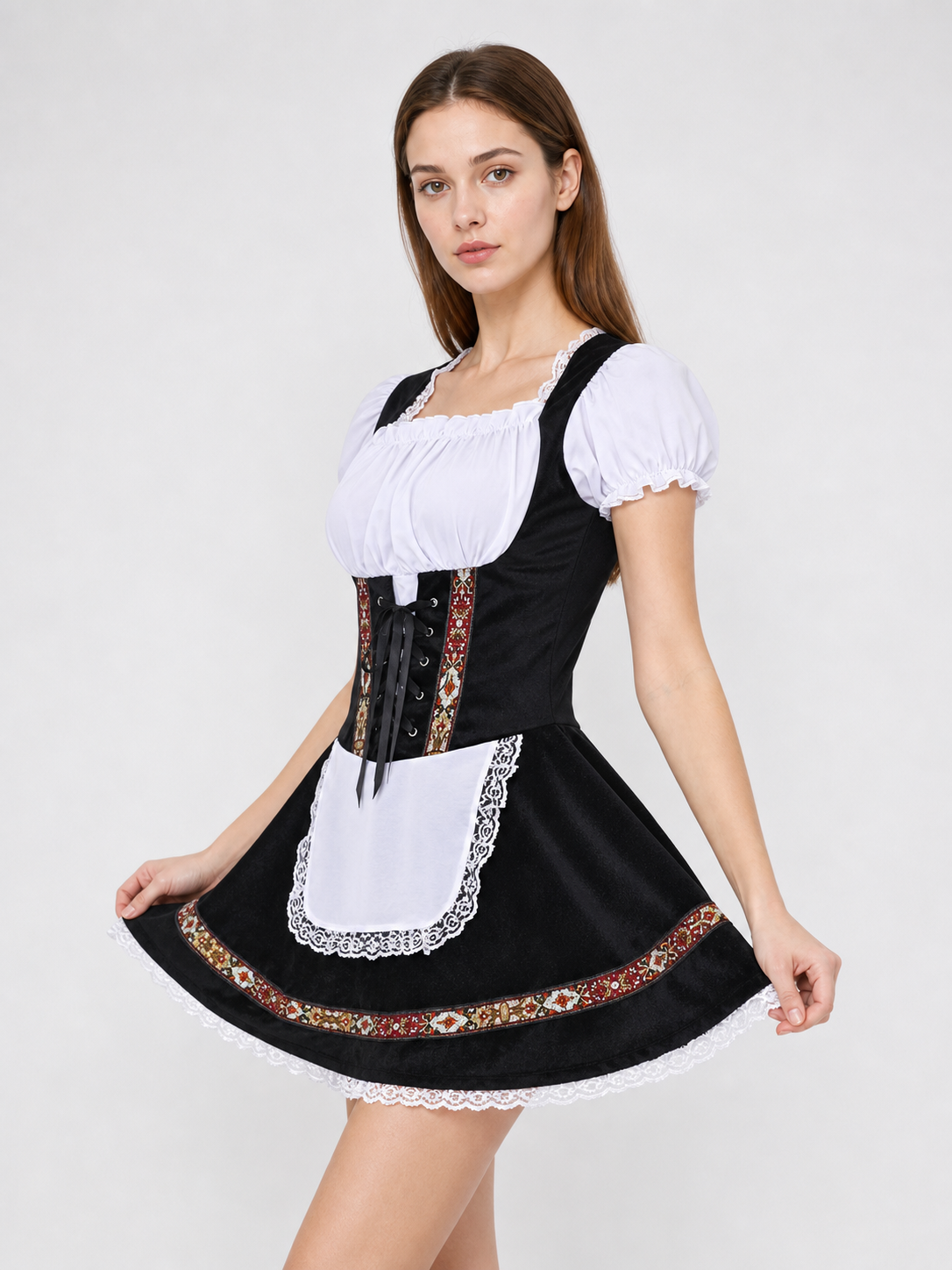 Historical national costume with apron and lace