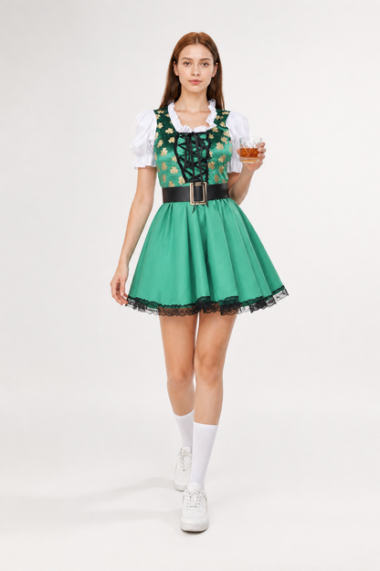 Green Short Dress with Lace and Lacing Costume Dresses detail 2
